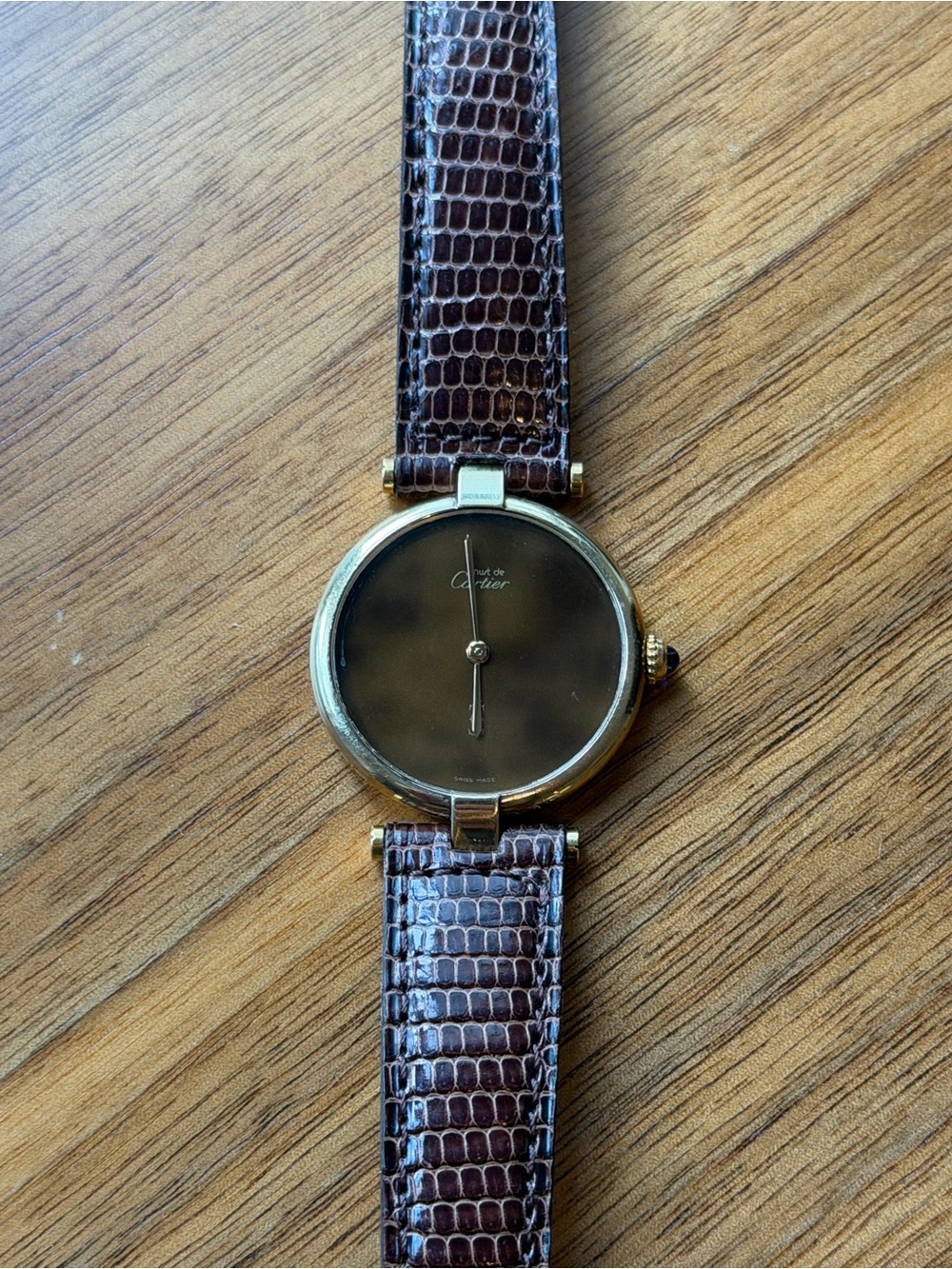 Cartier Gold-Tone Case Watch with Brown Leather Strap